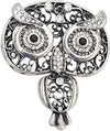 Vintage Style Metal Filigree With Crystal Accents Hootiful Wise Owl Brooch With Pendant Loop, 2.5" (Aged Silver Tone)