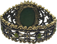 Stunning Vintage Inspired Burnished Gold Statement Victorian Elegance Metal Frame Hinged Cuff Bangle Bracelet, 6.75" (Green Cameo)