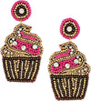 Fun And Festive Decorative Sweet Treats Holiday Celebration Seed Bead Hypoallergenic Post Back Dangle Earrings, 2.5" (Fuchsia Pink Birthday Cupcake)