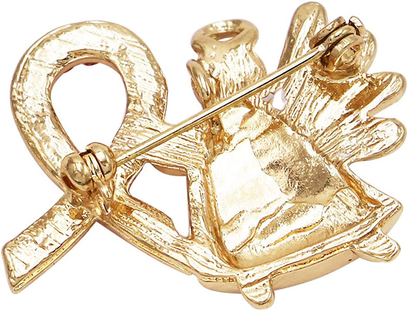 Charming Pink Ribbon Crystal Rhinestone Angel Lapel Pin Brooch, 1" (Light Yellow Gold Tone)