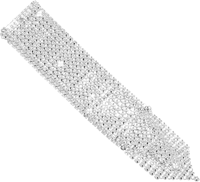 Stunning Silver Tone Mesh And Sparkling Crystal Rhinestone Fringe Tie Pin Statement Making Brooch, 5.25"
