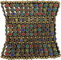 Absolutely Stunning Burnished Gold Tone Hand Beaded Metal Chainmail With Colorful Crystal Rhinestone Centers Statement Making Extra Wide Stretch Armband Cuff Bracelet, 7-8"