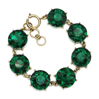 Stunning Vintage Style Statement Rock Crystal Link Bracelet, 7.5"+1" Extender (Emerald Green Burnished Gold Tone)