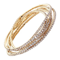 Set of 5 Rhinestone Stretch Bracelets (Gold Tone/Clear Crystal)