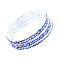 Set of 5 Rhinestone Stretch Bracelets (Light Sapphire Blue Silver Tone)