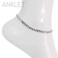 Sleek Polished Silver Tone Cuban Curb Link Chain Ankle Bracelet Anklet, 9"+1.5" Extender