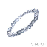 Faceted Glass Crystal Beaded Long Strand Necklace and Stretch Bracelet Set (Silver)