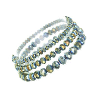 Set of 3 Faceted Glass Crystal Bead Stretch Bracelets, 2.5" (Vitrail Green)
