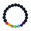 Multi-Colored Natural Semi Precious Stones Rainbow Chakra Beads Stretch Bracelet, 6.5" (Lava Stone Chakra)
