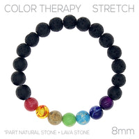 Multi-Colored Natural Semi Precious Stones Rainbow Chakra Beads Stretch Bracelet, 6.5" (Lava Stone Chakra)