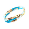 Bohemian Chic Flexible Memory Wire Wrap Cuff Crystal And Wood Beaded Bracelet, 2.5" (Aqua Blues)