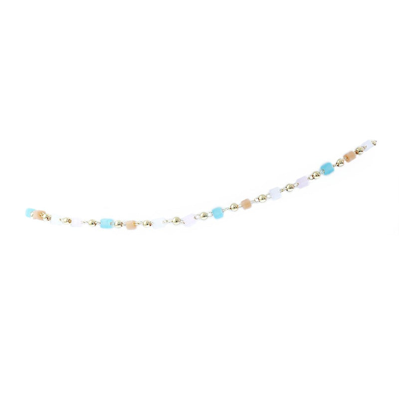 Summer Fun Stunning Square Glass Beaded Chain Ankle Bracelet Anklet, 9"+ 2" Extender (Pastel Multicolor)