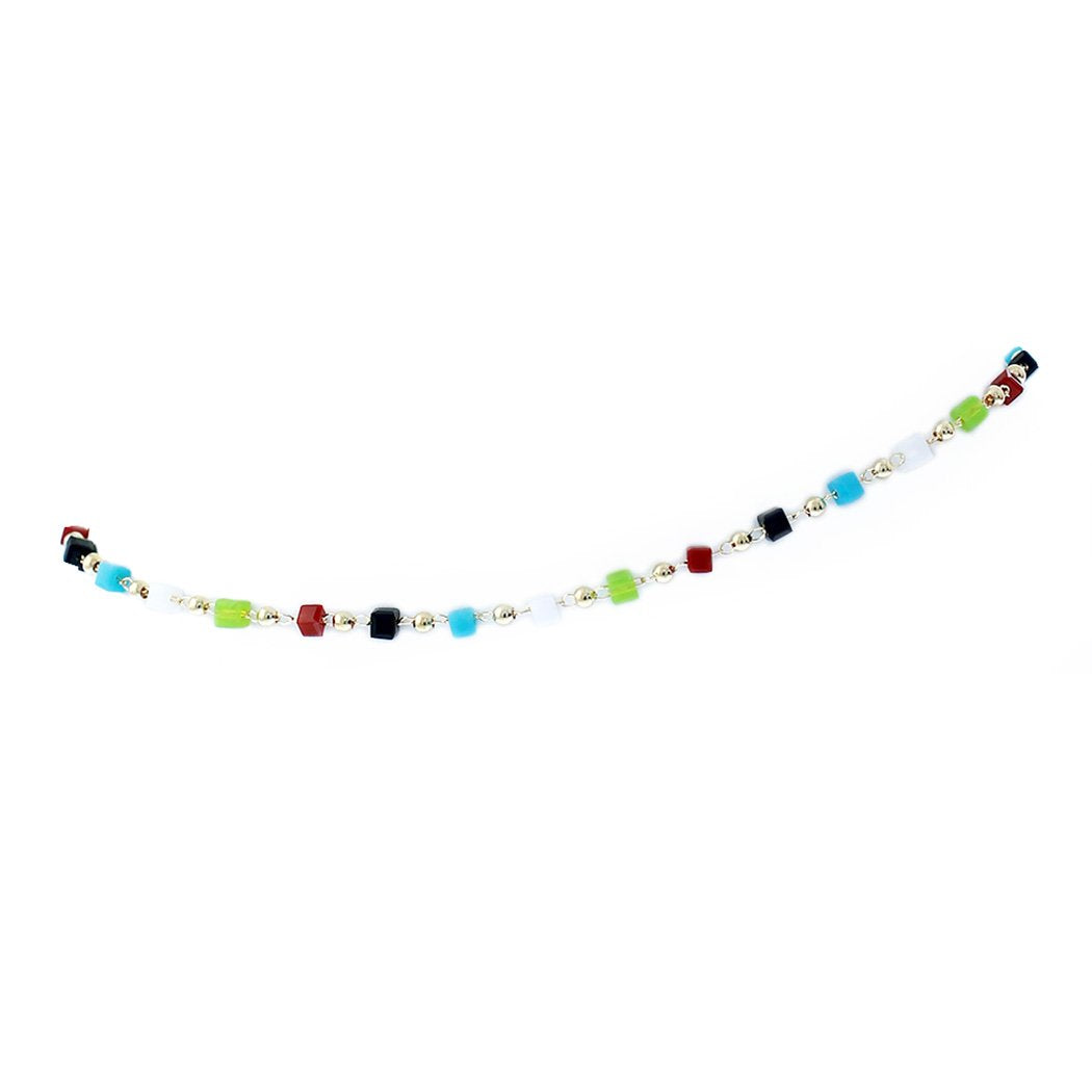 Summer Fun Stunning Square Glass Beaded Chain Ankle Bracelet Anklet, 9"+ 2" Extender (Bold Multicolor)