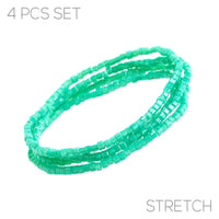 Whimsical Set of 4 Stacking 2mm Colorful Glass Bead Statement Stretch Bracelet, 2.5" (Aqua)
