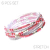 Chic Set of 6 Dainty Glass Bead Stacking Stretch Bracelet, 2.5" (Coral)