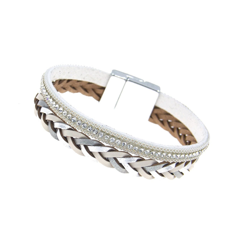 Pyrite Rondelle Thin Leather Triple Wrap Silver Magnetic Clasp Bracelet