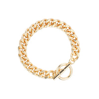Stunning Polished Gold Tone Chunky Curb Link Chain Toggle Clasp Bracelet, 7.5"
