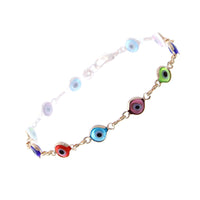 Colorful Glass Bead Protective Talisman Evil Eye Link Chain Bracelet, 7"+2" Extender