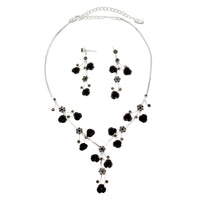 Elegant Crystal and Rose Statement Necklace Earring Jewelry Gift Set 14.5" with 4" Extension