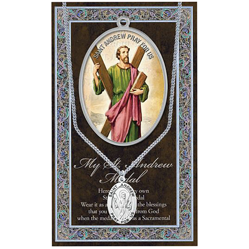 Religious Saint Medal Pendant Necklace 24" (St Andrew)