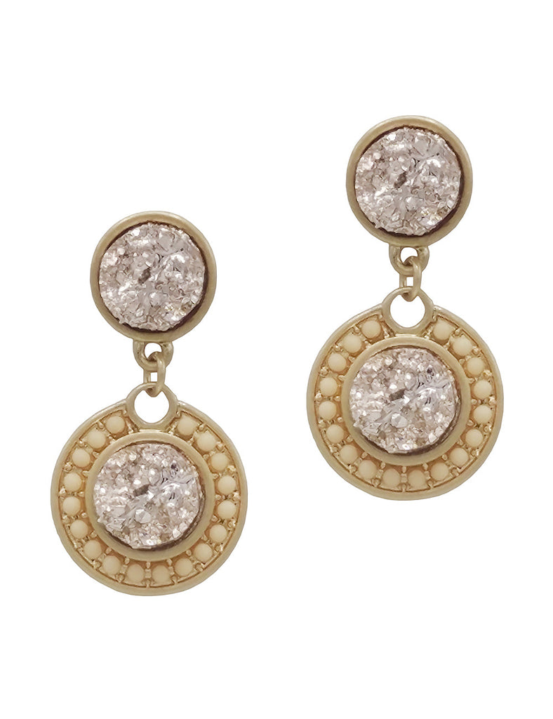 Vintage Style Double Druzy Drop Statement Earrings (Blush Pink)
