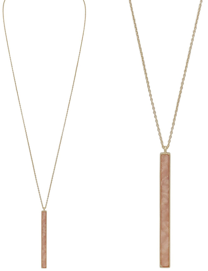 Vertical Bar Pendant Extra Long Statement Necklace (Pink)
