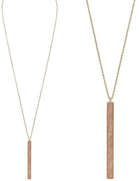 Vertical Bar Pendant Extra Long Statement Necklace (Pink)