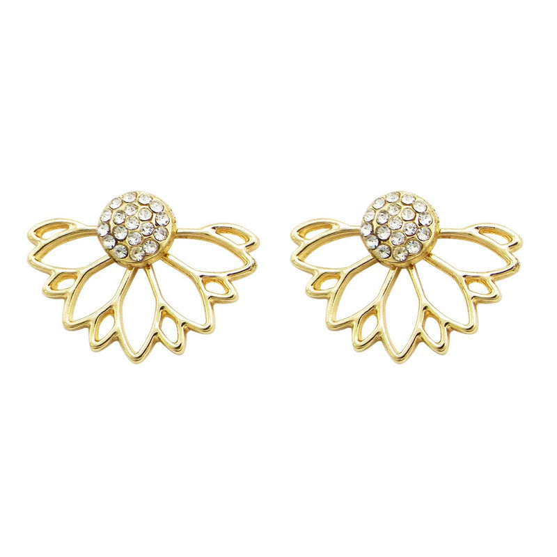 Rhinestone Flower Ear Jacket Post Earrings