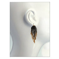 Extra Long Peyote Stitch With Fringe Seed Bead Shoulder Duster Statement Earrings (5", Black Gold)