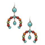 Cowgirl Chic Western Style Turquoise Howlite Squash Blossom Dangle Earrings, 2.5