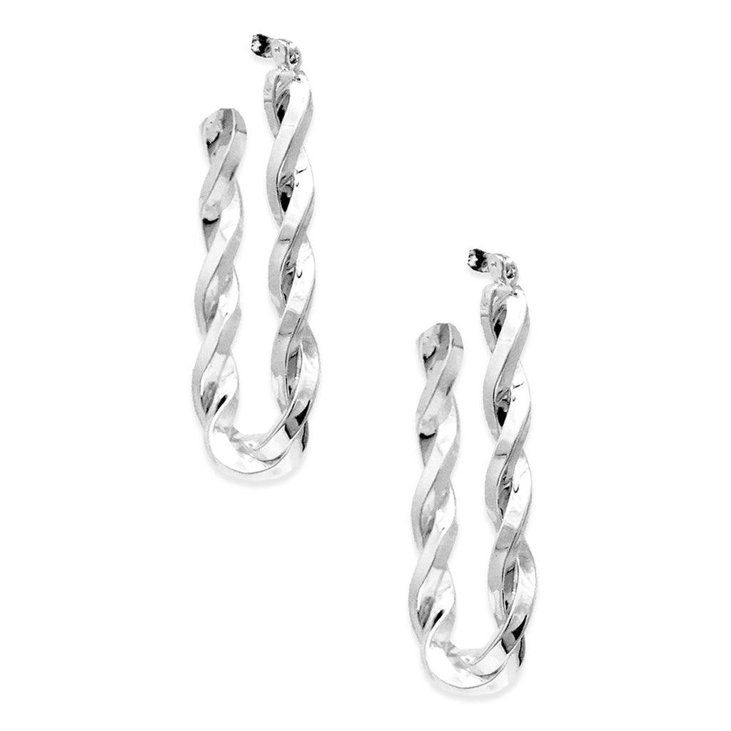 Stunning Side Silhouette Polished Silver Tone Twisted Hoop Earrings, 1.75"