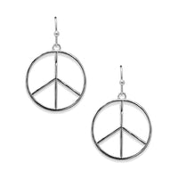 Good Vibes Silver Tone Peace Sign Dangle Earrings, 1.25"