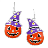 Spooktacularly Fun Halloween Enamel Jack O Lantern Dangle Earring, 1.5"