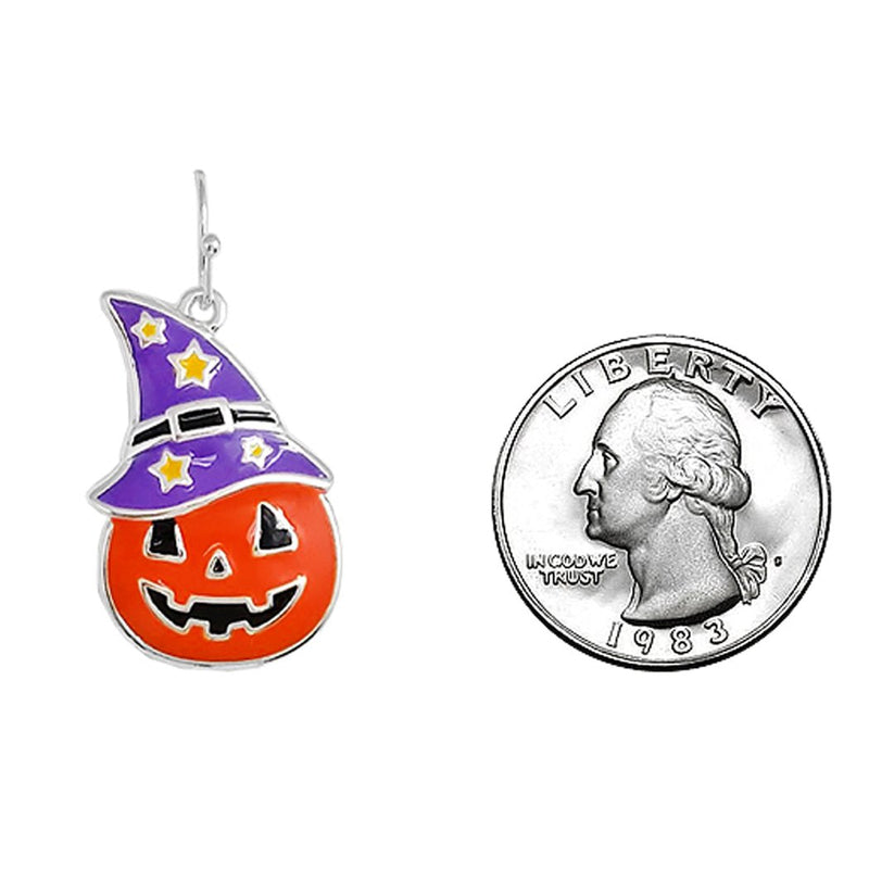 Spooktacularly Fun Halloween Enamel Jack O Lantern Dangle Earring, 1.5"