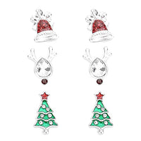 Wintertime Set of 3 Decorative Glitter Enamel And Crystal Rhinestone Christmas Holiday Stud Earrings (Set 1 - Holiday Bells, Reindeer Heads, Christmas Trees)