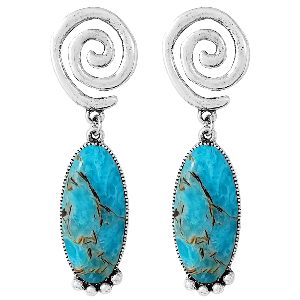 Turquoise drops silver western style dangle long earrings - Jewelry