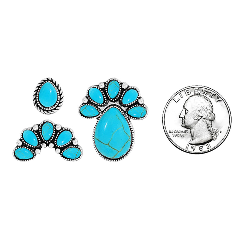 Set of 3 Pairs Western Cowgirl Fun Turquoise Howlite Stone Post Back Earrings