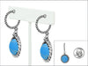 Stunning Western Style Textured Burnished Silver Tone Hoop With Turquoise Howlite Stone Earrings, 1.62"