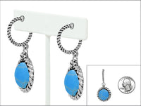 Stunning Western Style Textured Burnished Silver Tone Hoop With Turquoise Howlite Stone Earrings, 1.62"