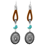 Wild Western Conchos With Vegan Leather Hoops And Howlite Stone Shoulder Duster Earrings, 4.25