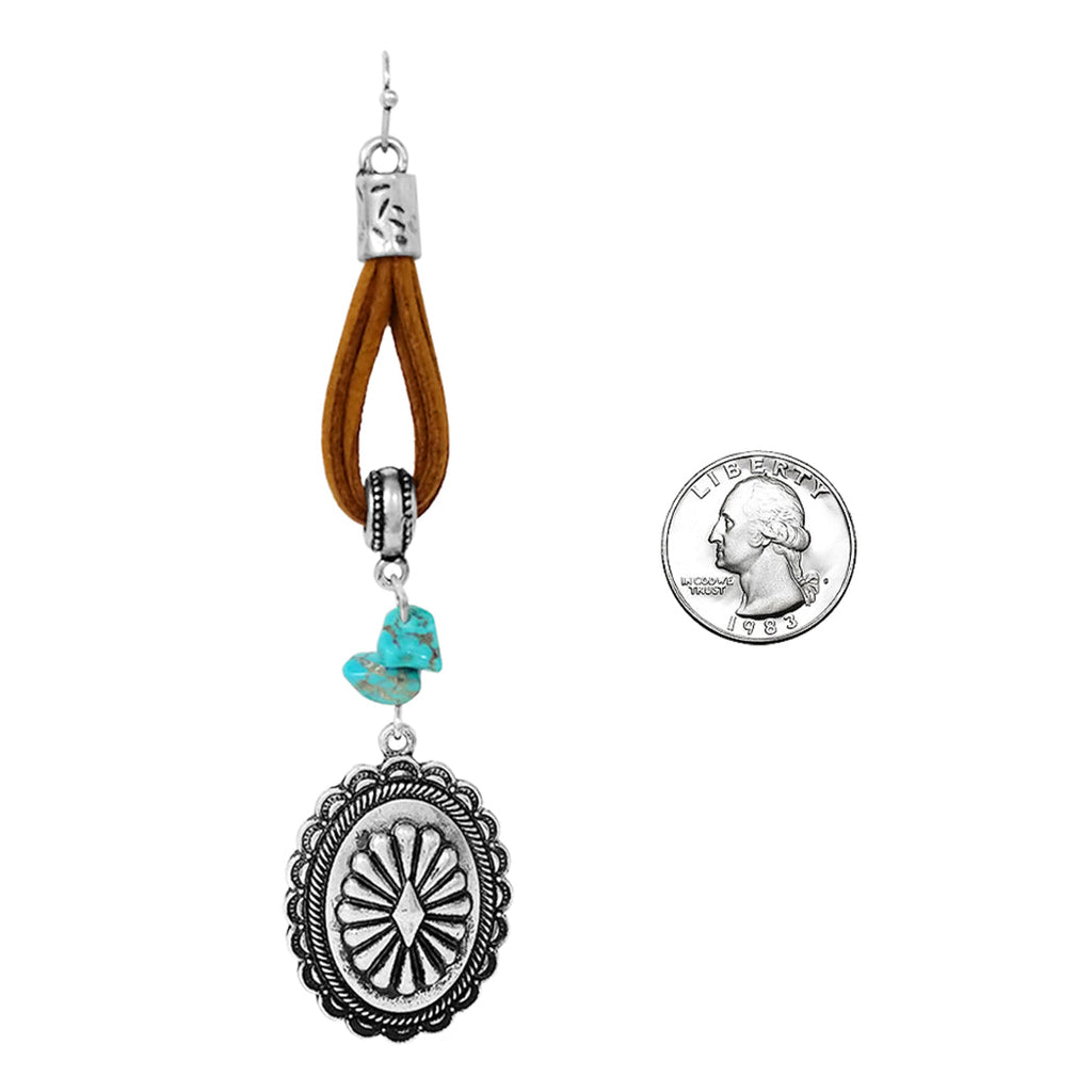 Wild Western Conchos With Vegan Leather Hoops And Howlite Stone Shoulder Duster Earrings, 4.25"