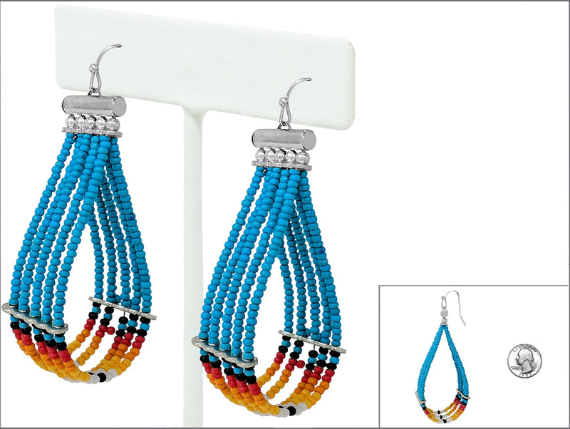 Colorful Chic Western Inspired Seed Bead Hoop Earrings, 3"