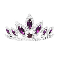 Dazzling Marquis Cut Royal Princess Mini Crystal Rhinestone Hair Comb Head Crown Tiara, 1.75" (Amethyst Purple Crystal Silver Tone)