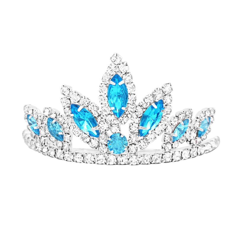 Dazzling Marquis Cut Royal Princess Mini Crystal Rhinestone Hair Comb Head Crown Tiara, 1.75" (Aqua Blue Crystal Silver Tone)