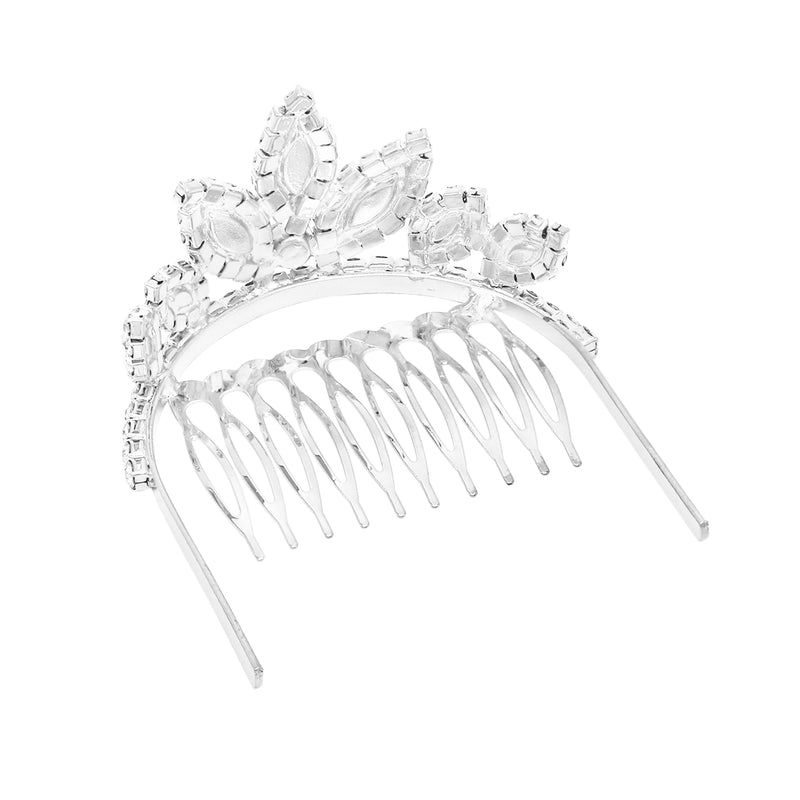 Dazzling Marquis Cut Royal Princess Mini Crystal Rhinestone Hair Comb Head Crown Tiara, 1.75" (Aqua Blue Crystal Silver Tone)