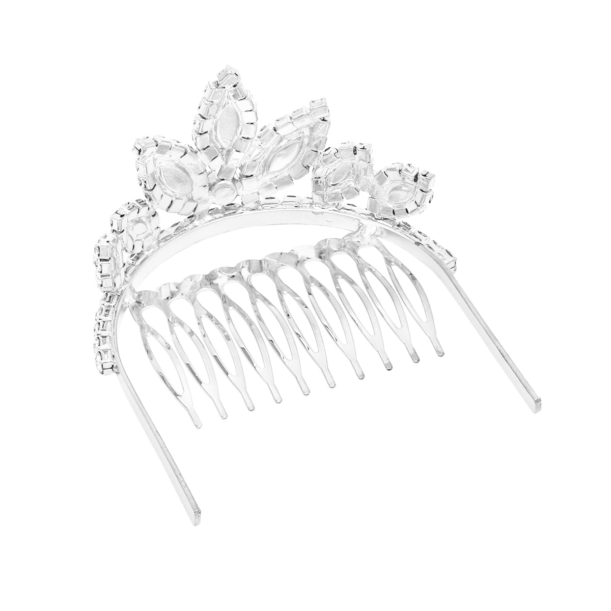 Dazzling Marquis Cut Royal Princess Mini Crystal Rhinestone Hair Comb Head Crown Tiara, 1.75" (Clear Crystal Silver Tone)