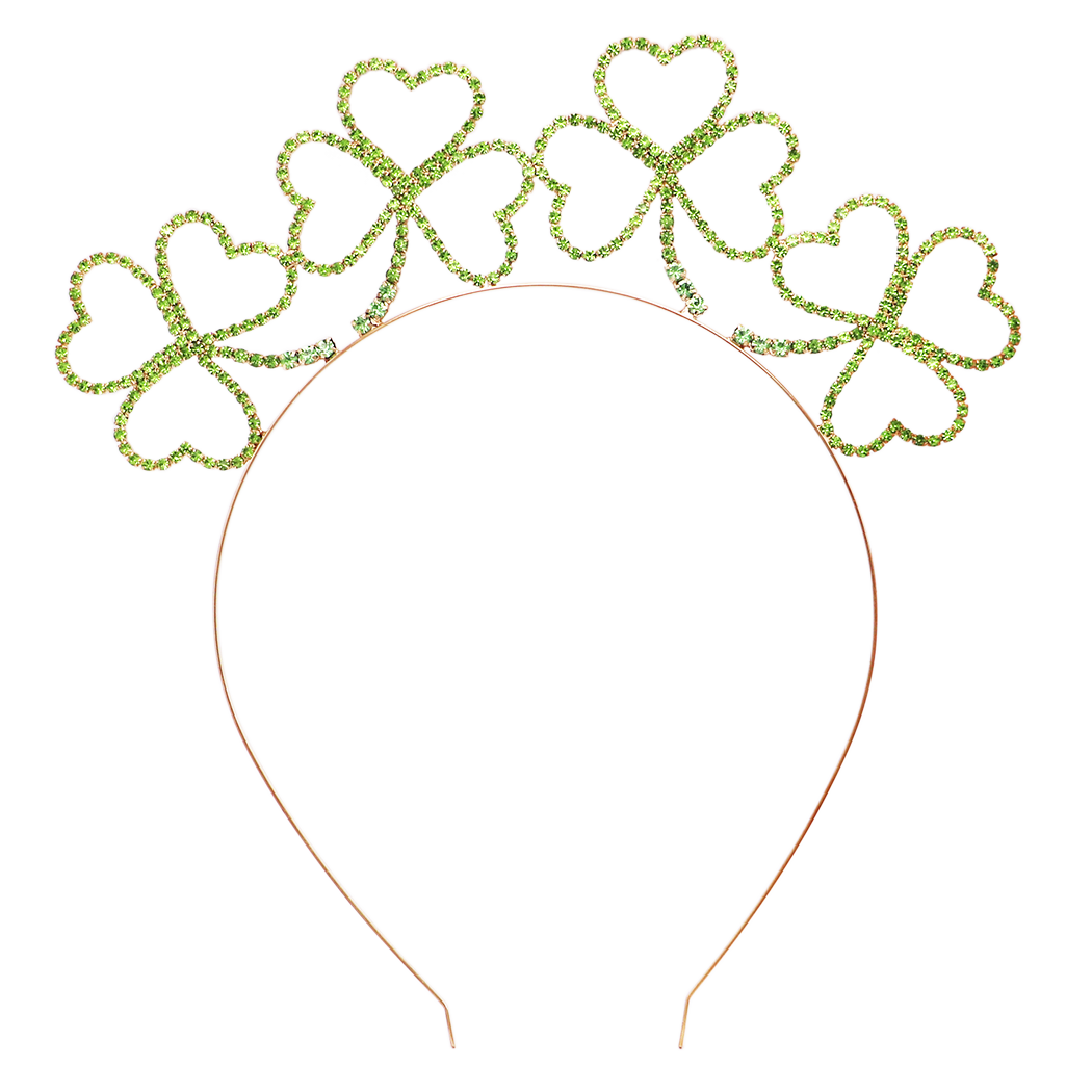 St. Patrick's Day Lucky Irish Shamrock Clover Green Crystal Tiara Crown Headband