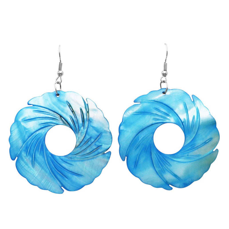 Colorful Long Spiral Circle Statement Natural Shell Dangle Earrings (Turquoise)