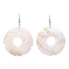Colorful Spiral Circle Large Statement Beautiful Natural Shell Dangle Earrings (White)