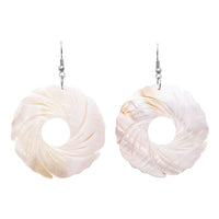 Colorful Spiral Circle Large Statement Beautiful Natural Shell Dangle Earrings (White)